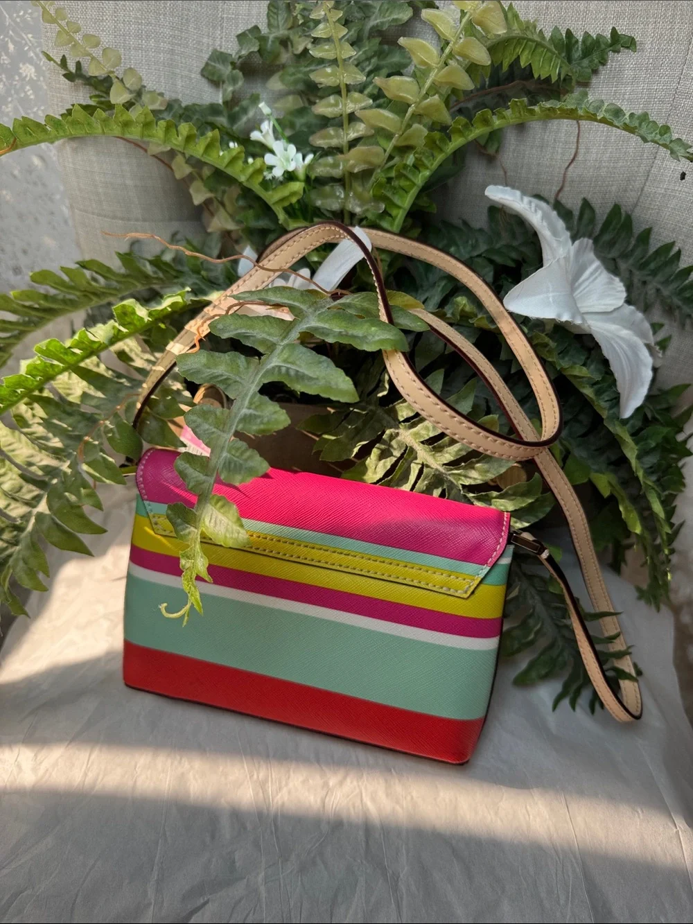 kate spade Striped Crossbody Bag - Mint, Yellow, Pink & Red